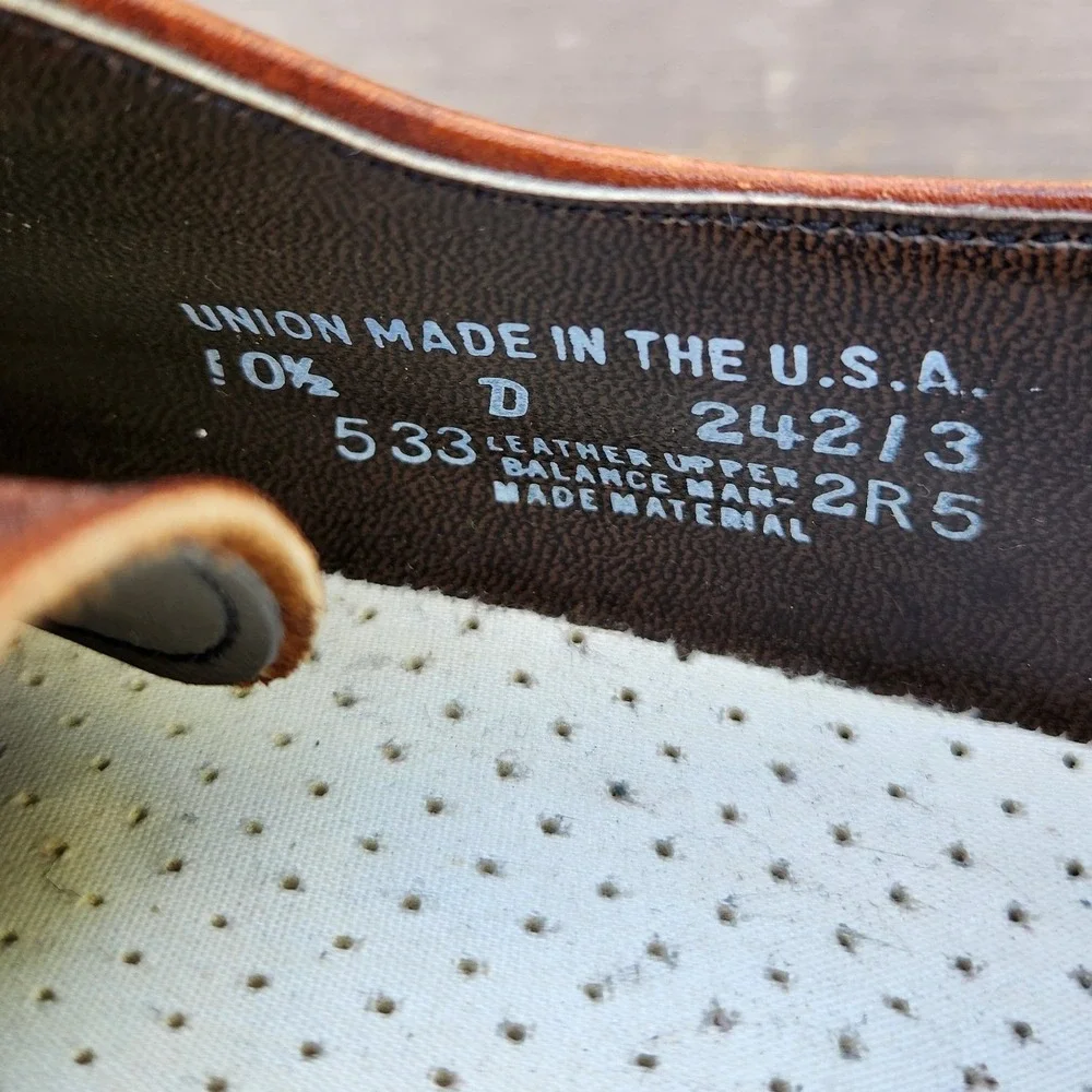 Union Made‎ Vintage Leather Derby Shoes Brown Moc Toe Biltrite Heel USA 10.5 D